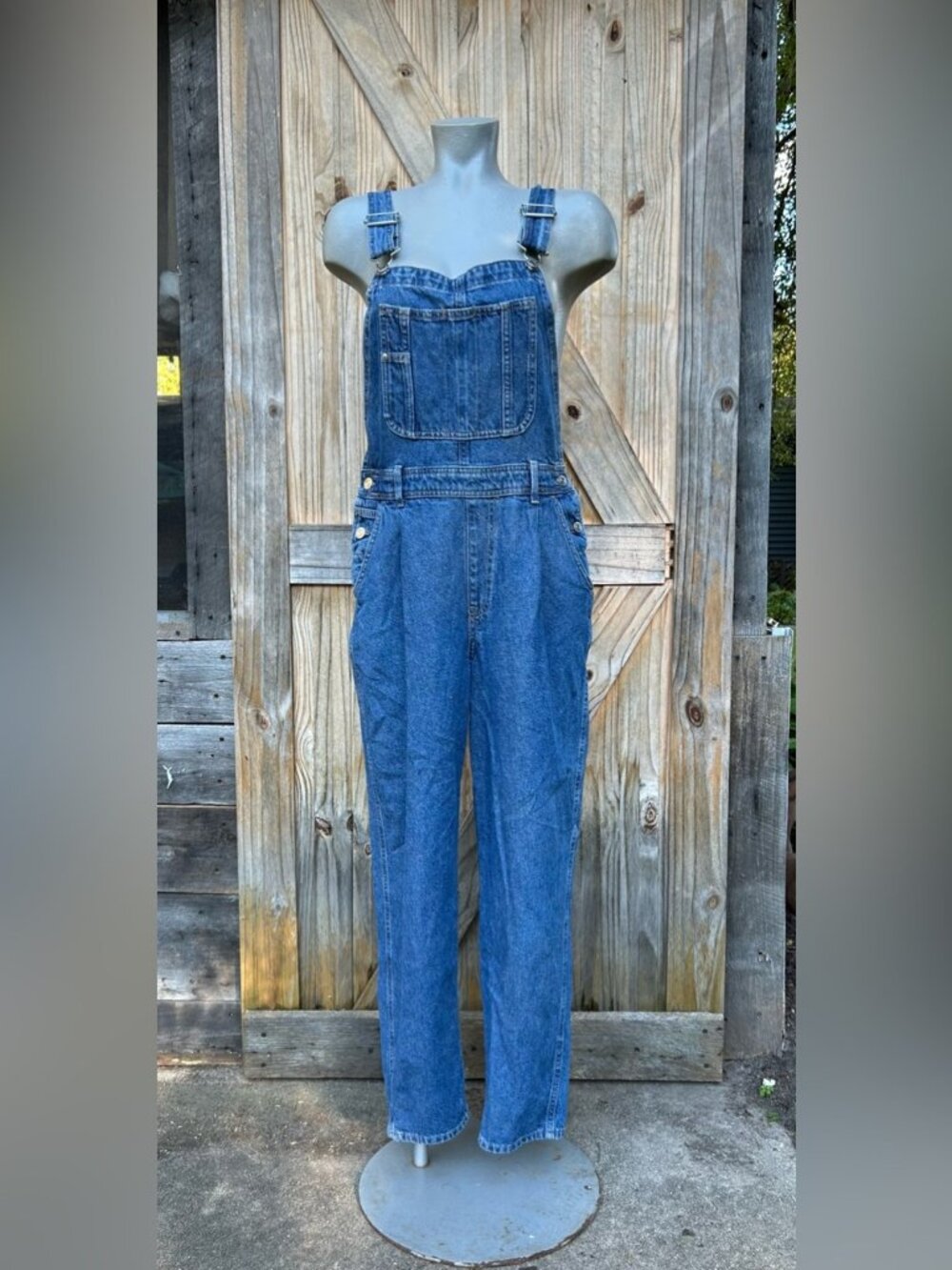 &Denim Womens Classic Blue Stretch Denim Bib Overalls~S~